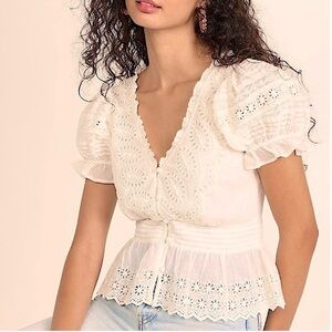 🆕- LoveShackFancy- Annalee Schiffli Eyelet Top in Ivory. Size: small